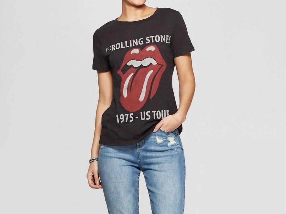 NEW TRENDY & TIPSY vintage zipper band short sleeve tee in black
